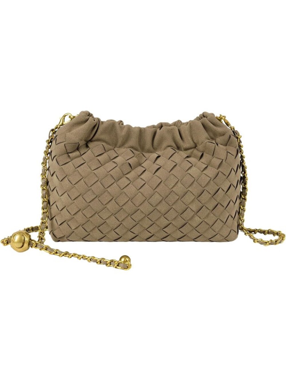 Women Ecru Gold Woven Dumpling Clutch Purse Trendy Shoulder Crossbody Bag